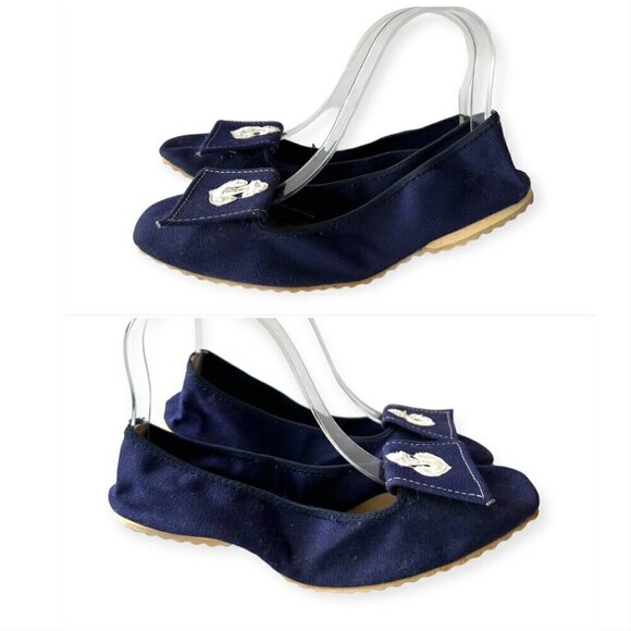 Vintage 60s Bertlyn New York, Foldable Flats, Size Medium 6-6.5, Navy Canvas - Picture 5 of 12